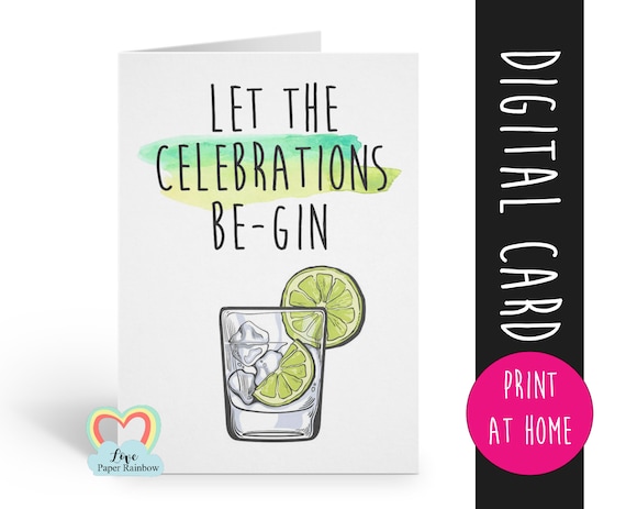 printable birthday card, gin birthday card printable, funny birthday card, pun birthday card, gin and tonic, alcohol birthday card,
