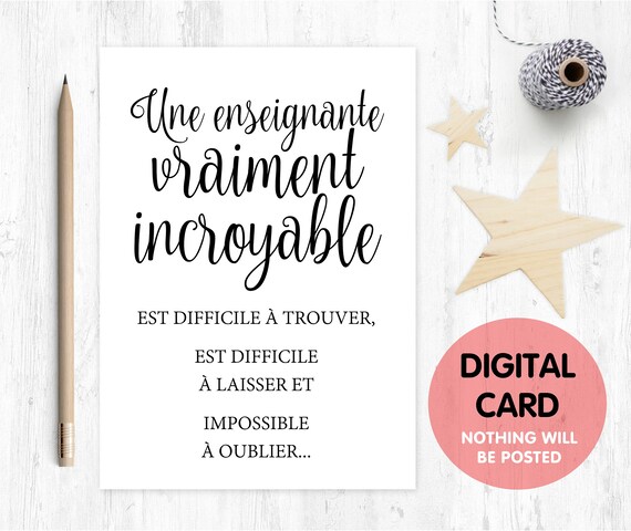 french teacher card printable Une enseignante vraiment incroyable est difficile à trouver difficile à laisser et impossible à oublier