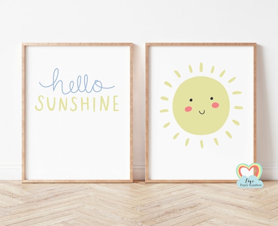 hello sunshine, nursery print, sun prints, nursery weather print, new baby gift, pastel nursery print, nursery prints for girls, neutral