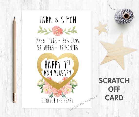 1st anniversary card 1st wedding anniversary card personalised anniversary card 1st anniversary scratch card love paper rainbow