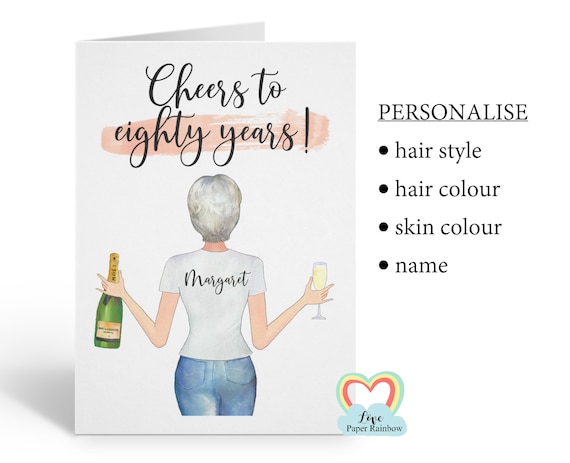 friend 80th birthday card, personalised 80th birthday card, cheers to 80 years, best friend 80th, love paper rainbow