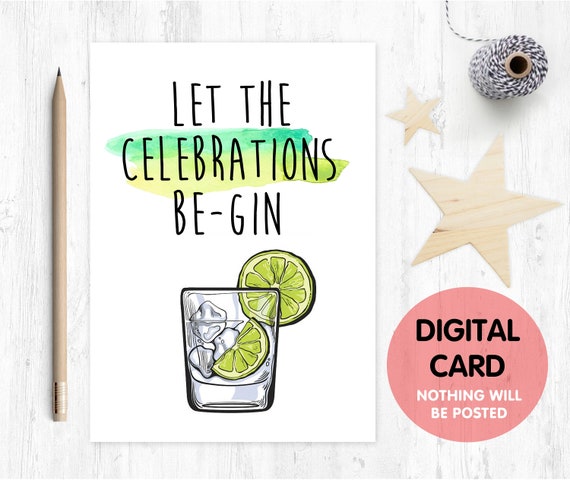 printable birthday card, gin birthday card printable, funny birthday card, pun birthday card, gin and tonic, alcohol birthday card,