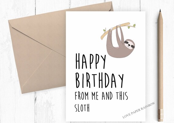 sloth birthday card, funny sloth birthday card, funny birthday card, kids birthday card, animal birthday card, cute birthday card
