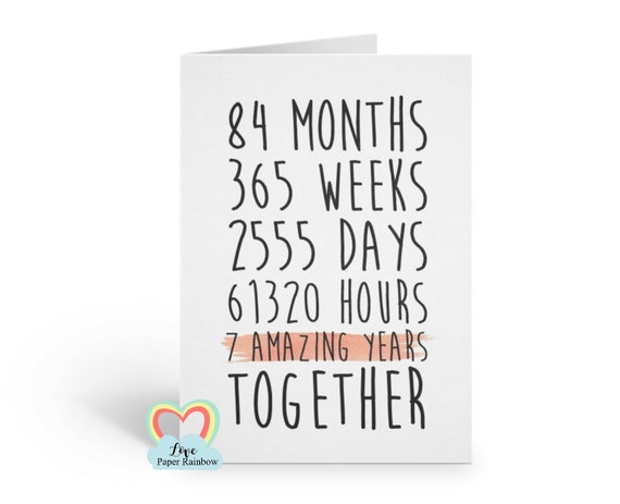 7th anniversary card, 7th wedding anniversary card, 7 years together, 7 amazing years, valentines card, gay anniversary card