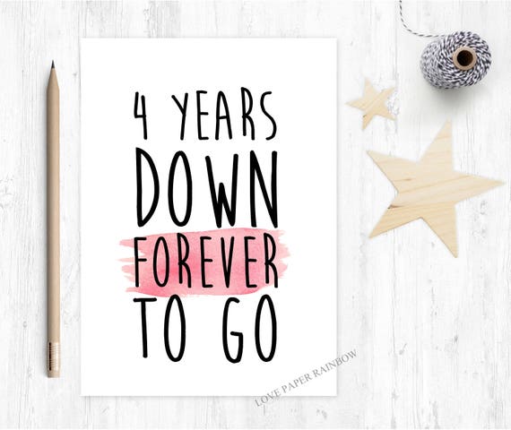 4th wedding anniversary card, 4th anniversary card, personalised wedding anniversary card, custom anniversary, 4 years down forever to go