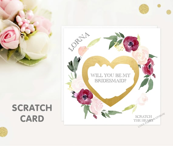 will you be my bridesmaid scratch card, will you be my maid of honour scratch card, chief bridesmaid, witness, floral bridesmaid card