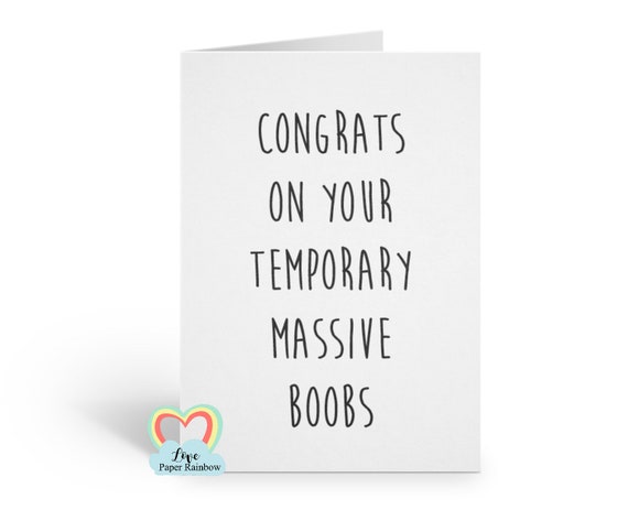 funny pregnancy card, congrats on your temporary massive boobs, huge boobs, boobs pregnancy card, rude pregnancy card, congratulations