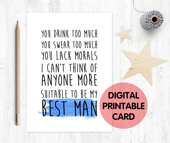 PRINTABLE best man card, will you be my best man printable, funny best man card, best man proposal printable, digital download