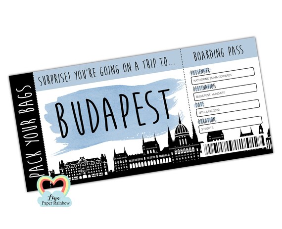 Budapest boarding pass surprise trip to Budapest gift personalised we are going on holiday plane ticket Budapest ticket, Budapest card