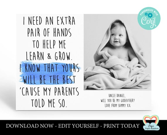 personalized godmother card printable will you be my godfather godparents proposal godmother photo card godmother poem extra pair of hands