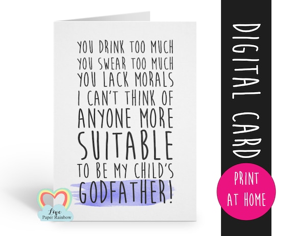 funny will you be my godfather card printable, godfather card, printable godfather card, godfather proposal printable, funny godfather card