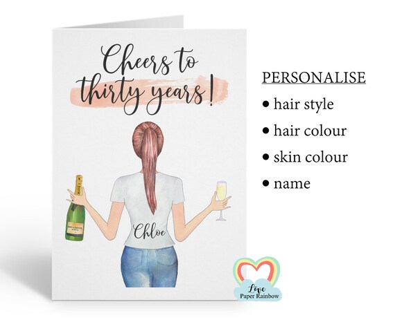 friend 30th birthday card, personalised 30th birthday card, cheers to 30 years, best friend 30th, love paper rainbow
