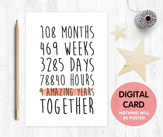 PRINTABLE 9th anniversary card, 9th wedding anniversary card, 9 years together, 9 amazing years, valentines card, gay anniversary card,