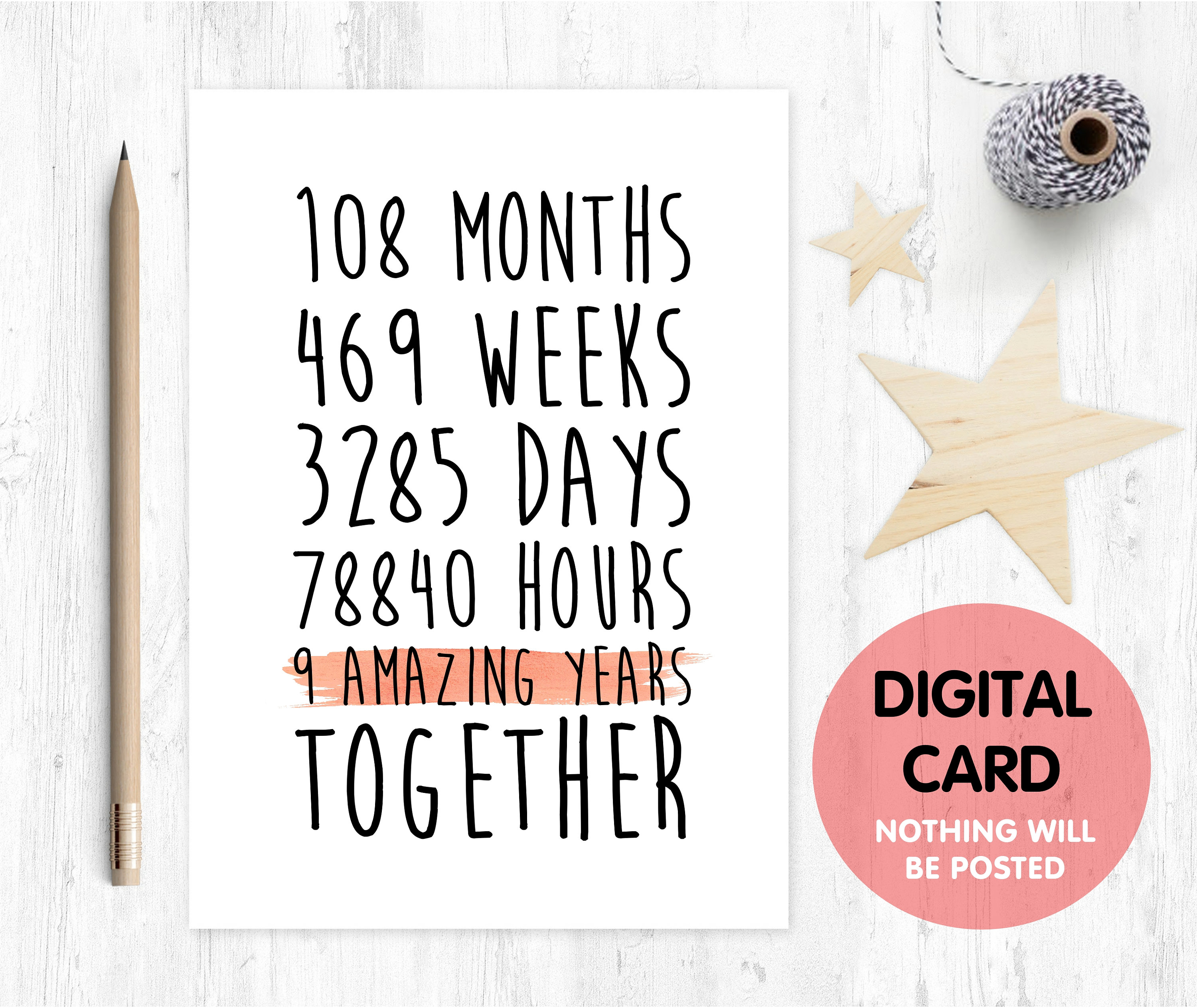 PRINTABLE 9th anniversary card 9th wedding anniversary