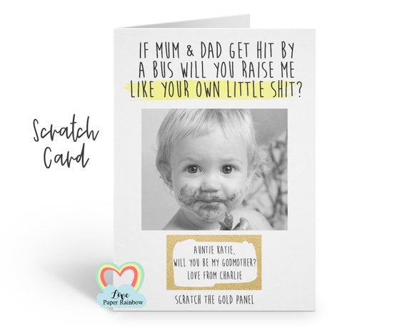 funny godmother scratch card personalised godfather card hit by a bus will you be my godparents photo card guide parent proposal scratch off