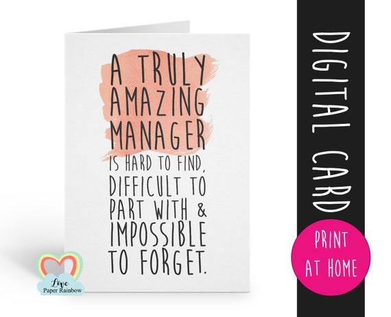 manager card printable manager retirement card instant download manager thanks card a truly amazing manager is hard to find appreciation