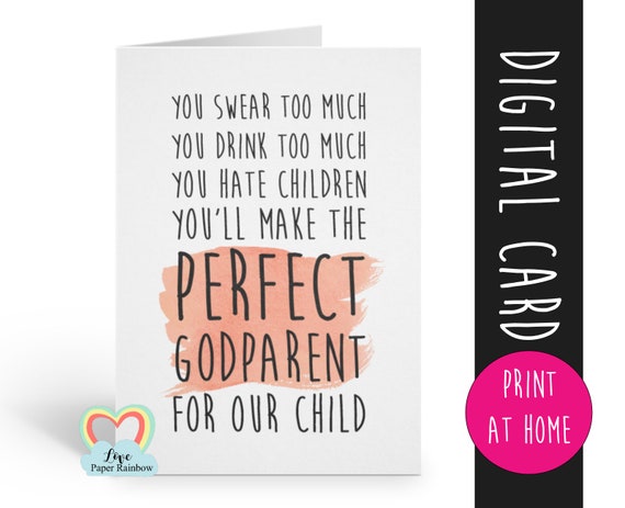 funny will you be my godmother card, godmother card, printable godmother card, godmother proposal printable,