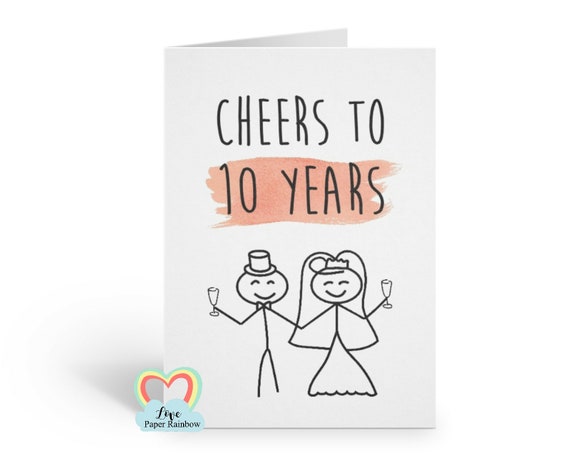10th wedding anniversary card, 10th anniversary card, 10 years together, cheers to 10 years, 10 year anniversary, personalised anniversary