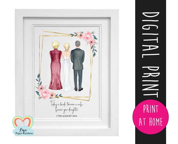 parents of the bride gift printable mother of the bride print thank you father's day download today a bride tomorrow a wife portrait creator