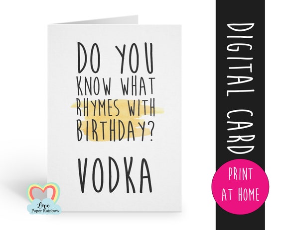PRINTABLE birthday card, vodka birthday card printable, instant download birthday card, funny birthday card, vodka birthday card digital