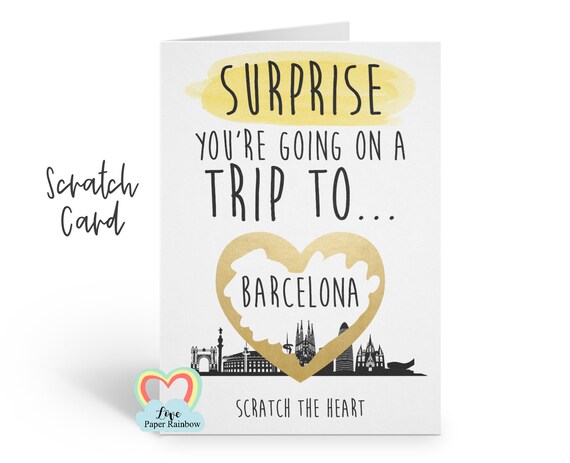 you're going to Barcelona | barcelona surprise trip | barcelona surprise scratch card | Barcelona card | Barcelona holiday | Barcelona gift
