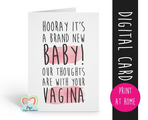 PRINTABLE funny new baby card rude new baby card inappropriate new baby card our thoughts are with your vagina love paper rainbow
