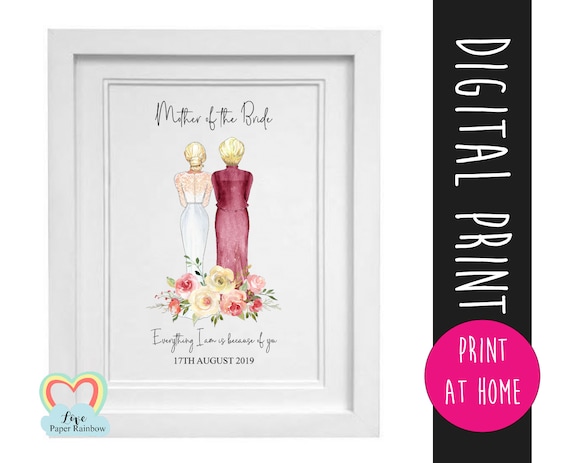 mother of the bride print, mother of the bride gift printable, custom mother of the bride, wedding day portrait, mother's day printable