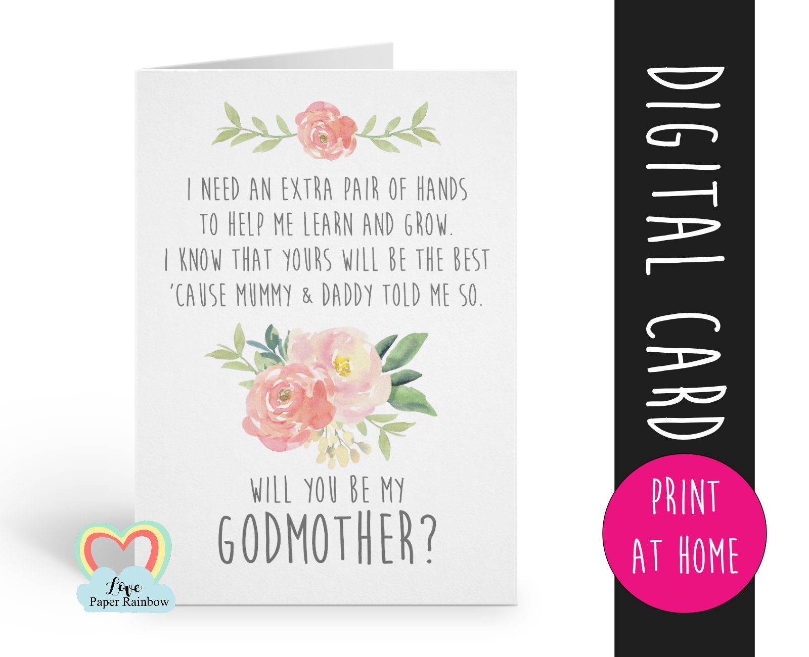 PRINTABLE will you be my godmother card, godmother card, printable