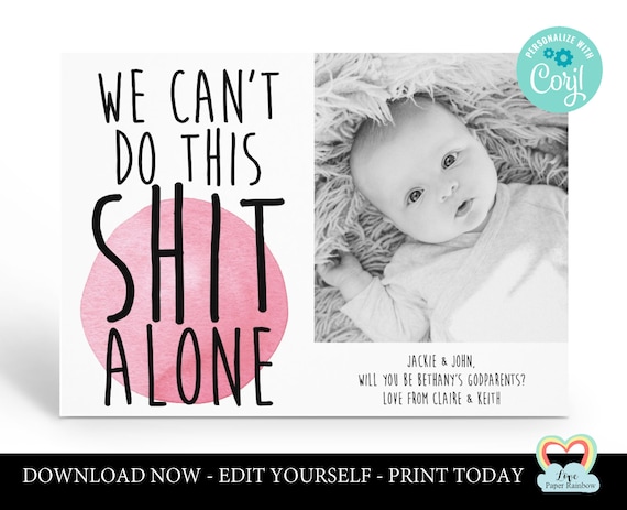 godparents card printable | we can't do this shit alone | photo card | will you be my godmother | personalized godmother card printable