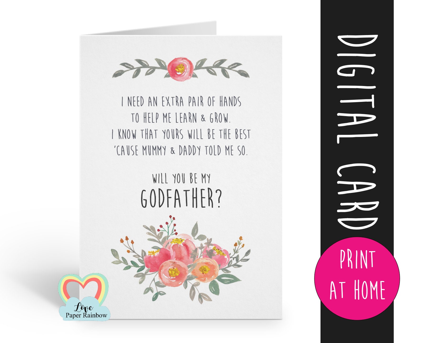 Download PRINTABLE will you be my godfather card, godfather card, printable godfather card, godfather ...