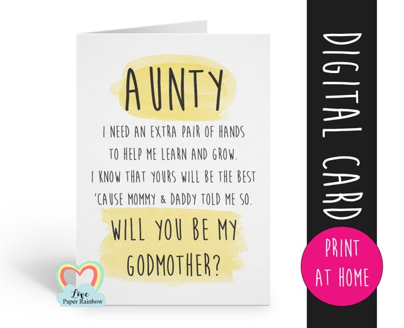 PRINTABLE will you be my godmother card aunty godmother card aunty printable godmother poem because I know you'll love me