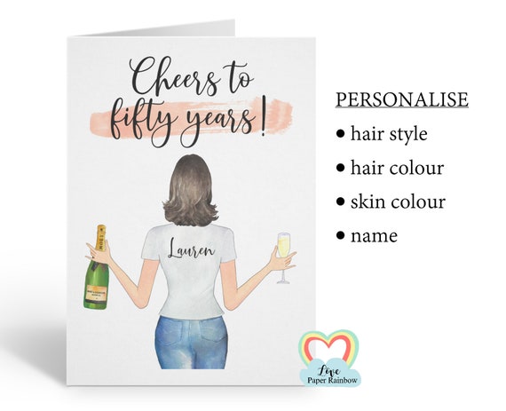 friend 50th birthday card, personalised 50th birthday card, cheers to 50 years, best friend 50th, love paper rainbow