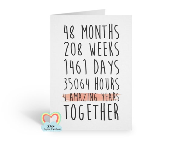 4th wedding anniversary card, 4th anniversary card, 4 years together, 4 amazing years, lesbian anniversary card, gay anniversary card