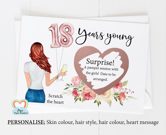18th surprise card, personalised 18th birthday card, girl 18th birthday card, 18th birthday scratch card, scratch and reveal card,