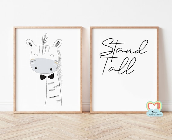 stand tall nursery print, giraffe nursery print, black and white nursery prints, nursery quote, baby boy gift, zoo theme nursery