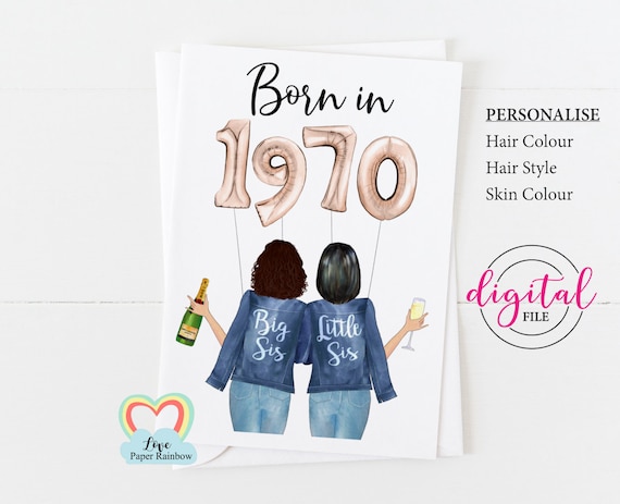 sister 40th birthday card printable personalised 40th birthday card born in 1970 custom portrait corjl custom birthday card big sis