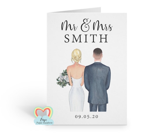 personalised wedding card, personalised anniversary card, mr and mrs card, personalised mr and mrs card, wedding portrait card
