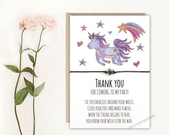 unicorn wish bracelet, thank you for coming to my party, unicorn birthday party, unicorn party bag filler, unicorn gift, unicorn favour