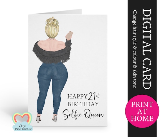 selfie queen printable card, selfie birthday card diy, best friend birthday card pdf, digital birthday card for her, custom friend birthday