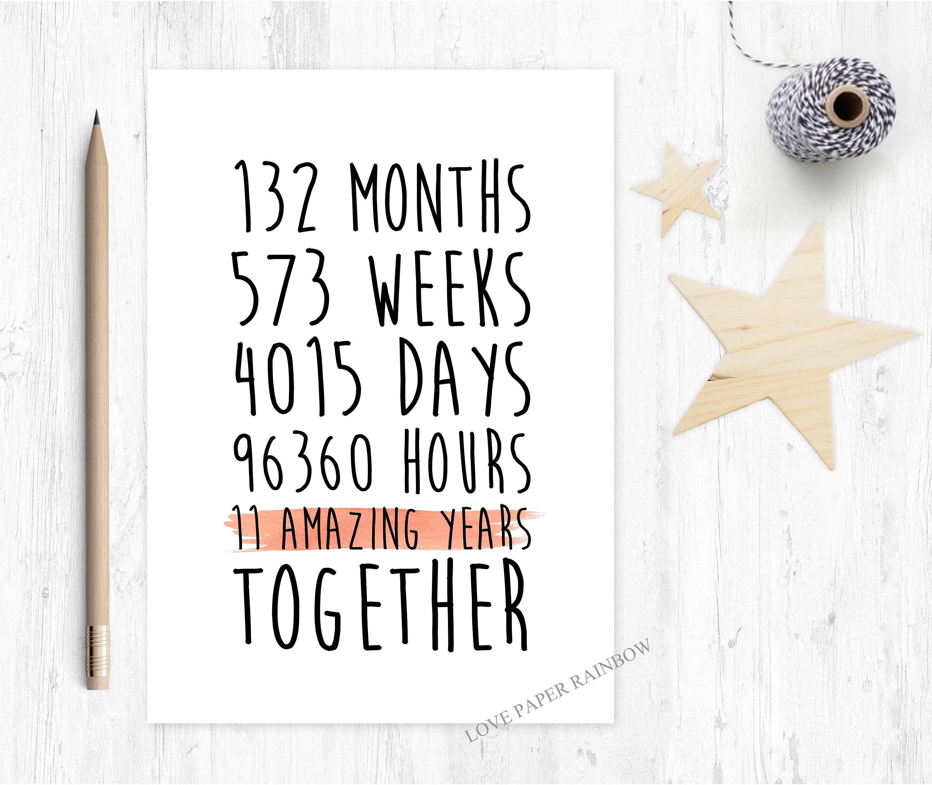 11th anniversary card 11th wedding anniversary card 11 years