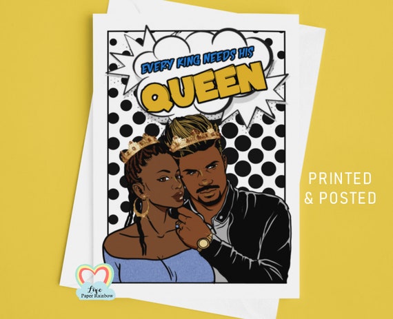 black couple anniversary card african afro carribean man and woman every king needs his queen BLM brown skin black lives matter jamaican