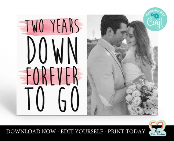 personalized 2nd anniversary card template 2nd anniversary printable card 2 years down forever to go instant download 2nd anniversary gift