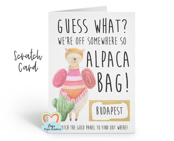 surprise trip scratch card | alpaca bag | alpaca card | we're going on holiday | scratch and reveal | funny | surprise holiday | guess what