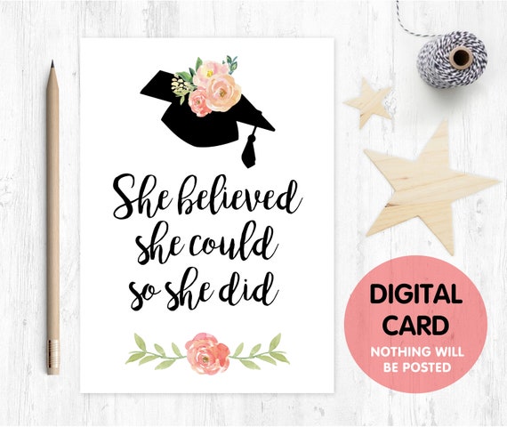 graduation card printable class of 2018 she believed she could so she did graduation card digital download graduation printable
