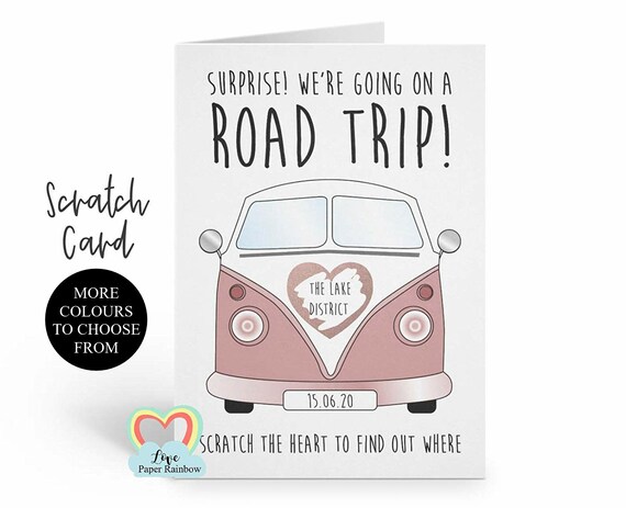 road trip | surprise road trip | scratch and reveal road trip card | camping holiday | camper van card | we're going on a road trip