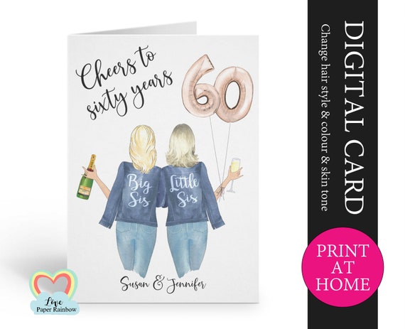personalized 50th sister birthday card printable cheers to 50 years digital pdf custom little sister 50th printable card print at home