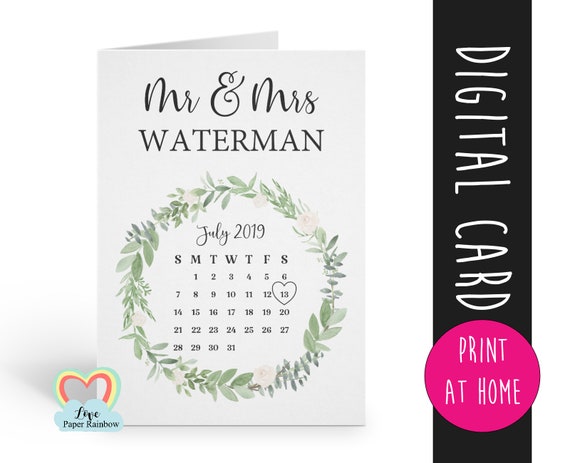 mr and mrs card printable | personalised wedding card | download | wedding date card | floral wreath | greenery wedding card | anniversary