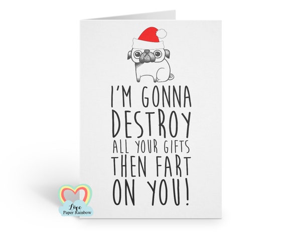 funny christmas card, funny pug christmas card, fart christmas card, rude christmas card, dog christmas card, inappropriate christmas card