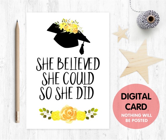 graduation card printable class of 2018 she believed she could so she did graduation card digital download graduation printable