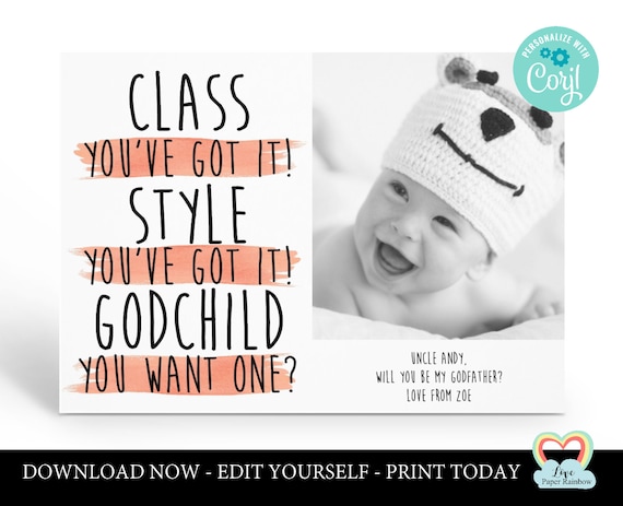 personalized godmother card printable | will you be my godfather | godparents proposal | godmother photo card | funny godparents proposal